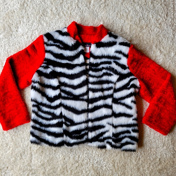 Cactus Flower red black and white zebra print fleece faux fur jacket size xl - Picture 1 of 10